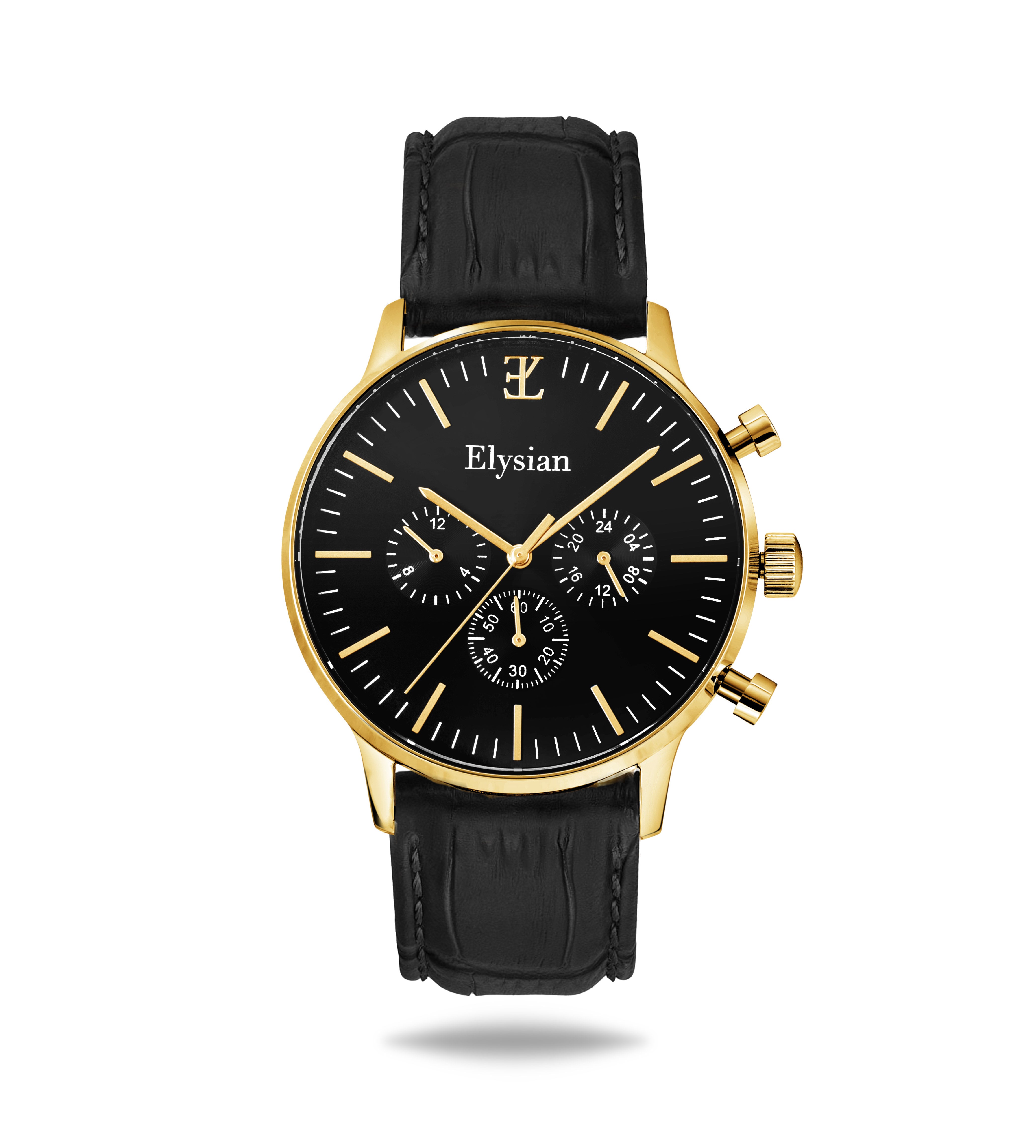 elysian-gouden-heren-horloge-zwart-plaat-zwart-croco-horlogeband-front