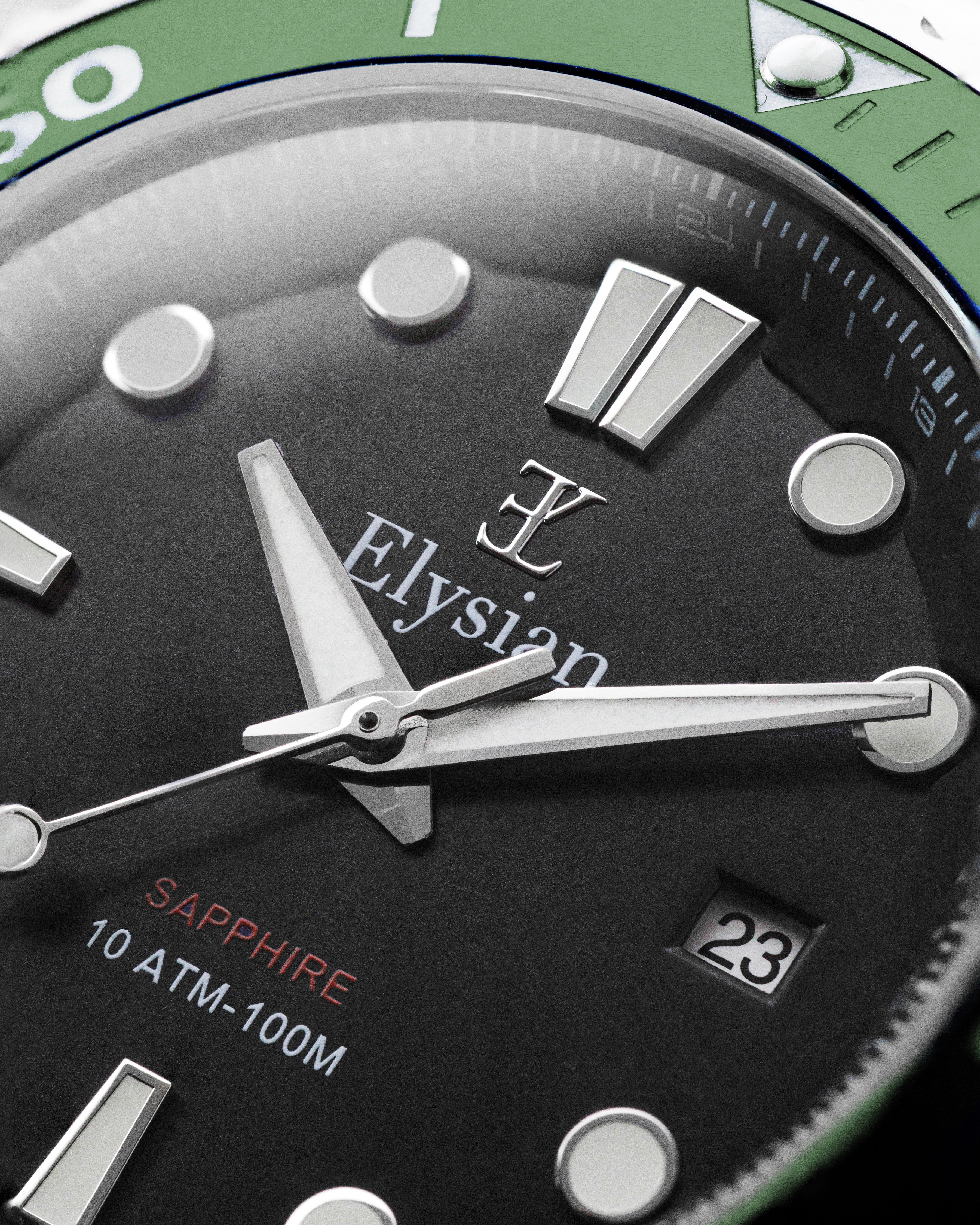 elysian-zilveren-heren-horloge-42mm-zwart-plaat-zilver-schakelband-horlogeband-ELYWM11141-macro_dial