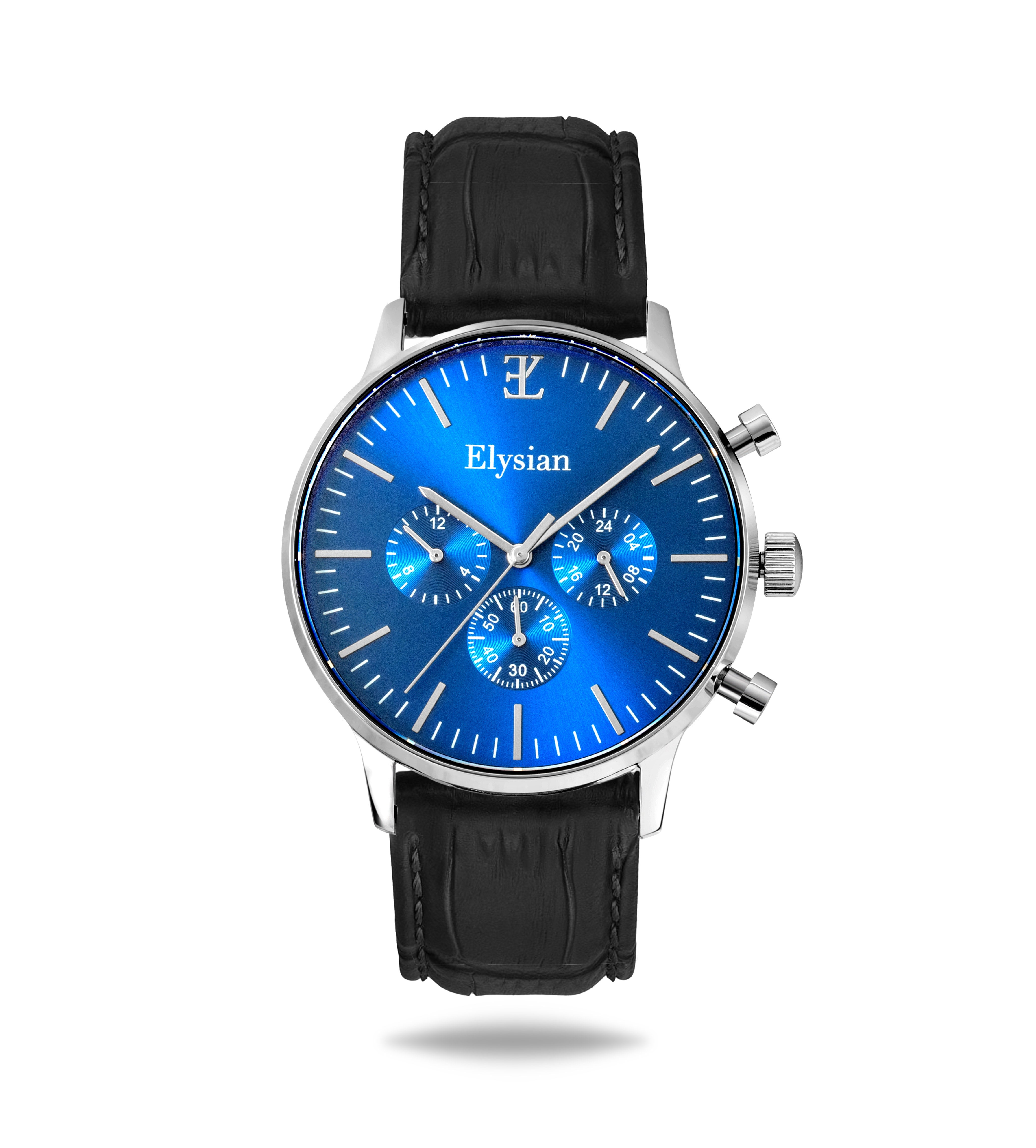 elysian-zilveren-heren-horloge-blauw-plaat-zwart-croco-horlogeband-front