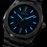 Elysian Octa Blue - Silver Link, lichtgevende wijzers en indexen in het donker
