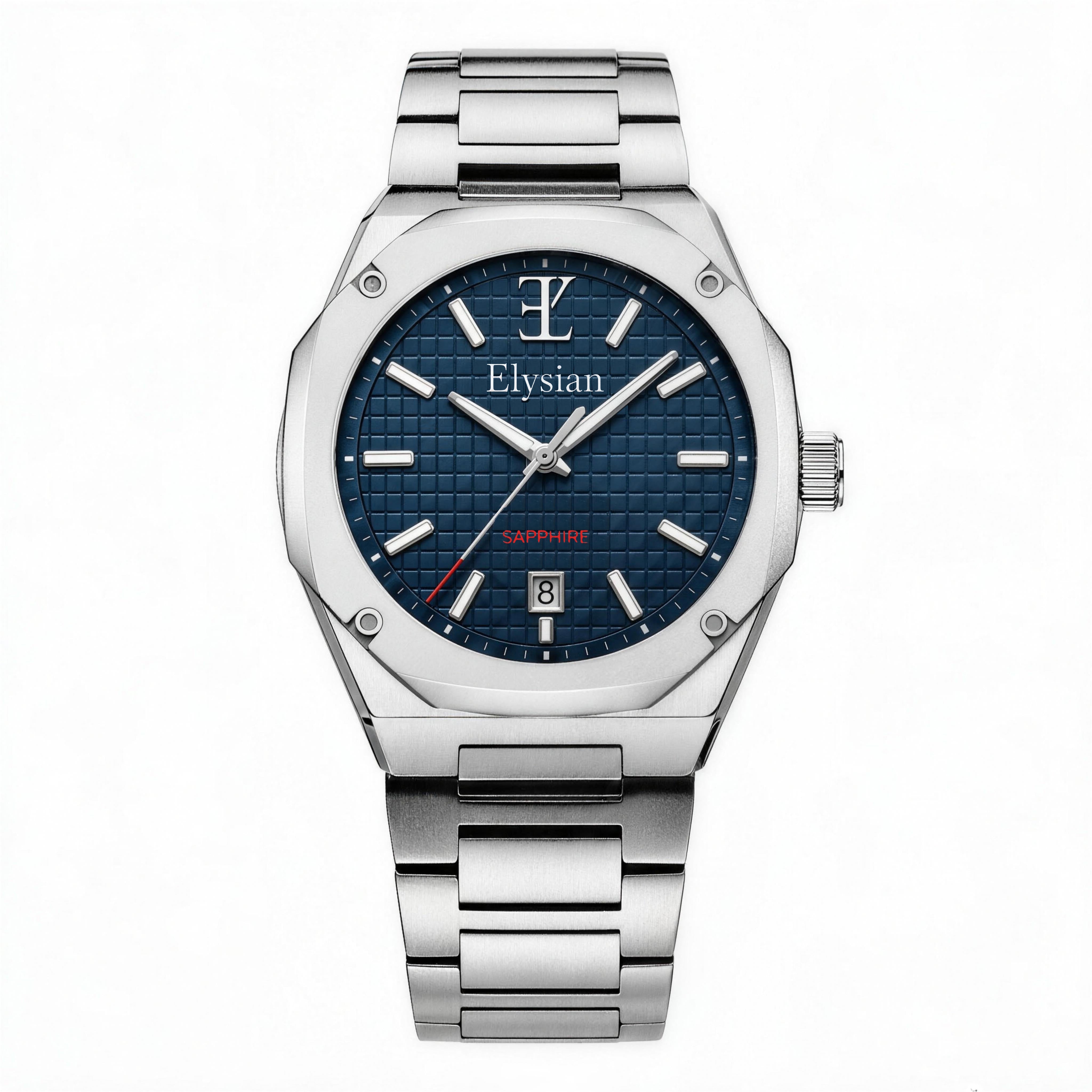 Elysian Octa Blue - Silver Link, vooraanzicht op witte achtergrond