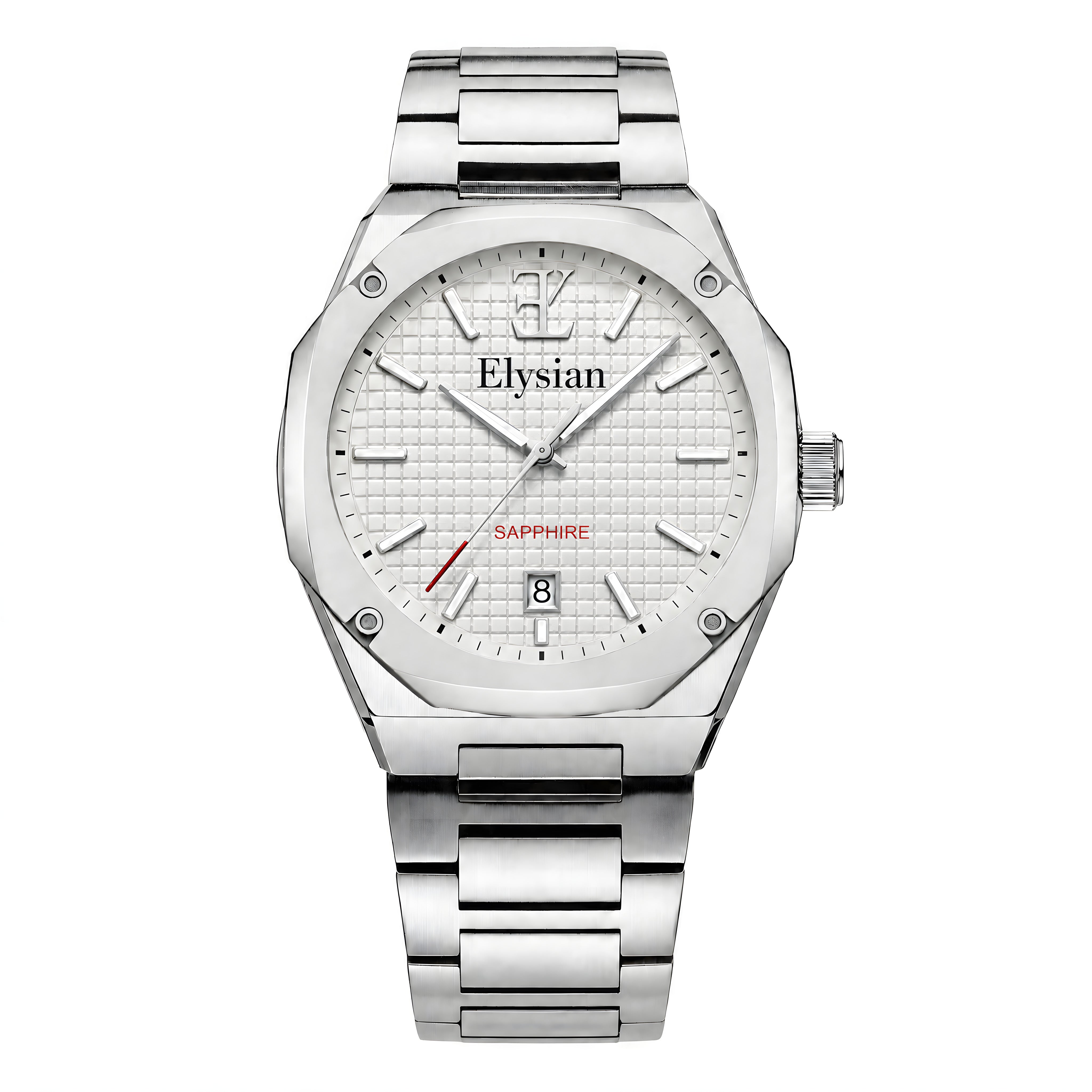 Elysian Octa White - Silver Link, vooraanzicht op witte achtergrond